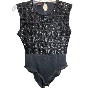 Mondi Gala women’s black bodysuit size 40/M sequins beaded embellished sleeveles